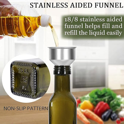 Glass Olive Oil Bottle - 250ml Second Generation Brown Oil & Vinegar Cruet with Pourers and Funnel - Olive Oil Carafe Decanter for Kitchen - (8.5 Oz Ounce) - Image 3