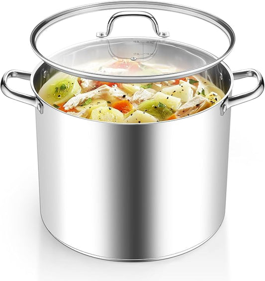Homikit 20 Quart Soup Pot with Lid, Large Stainless Steel Stock Pot with Double Handles, Heavy Duty Cookware Induction Stockpot for Canning Steaming Simmering, Compatible All Cooktops, Dishwasher Safe by Homikit