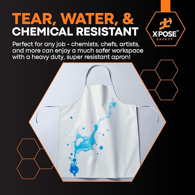 Xpose Safety Heavy Duty Vinyl Waterproof Aprons, White - For Home, Industrial and Commercial Use - Chemical Resistant