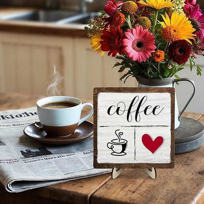 Vintage Coffee Bar Decor Sign,Rustic Wooden Plaque for Java Station, Kitchen,Cafe or Tea Corner, Funny Jave Gift for Coffee Lovers,Cute Heart Design Cafe Decor 5.9x5.9inch - Image 6
