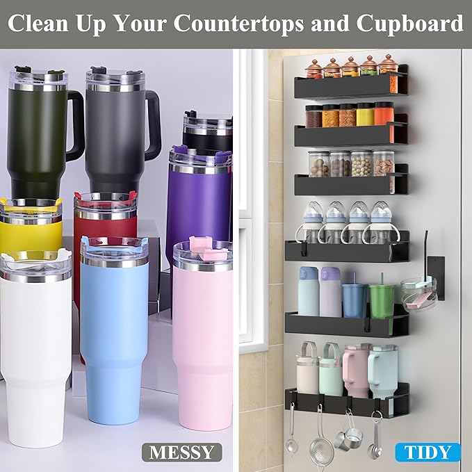 HuggieGems Magnetic Water Bottle Holder for Refrigerator, Cup Holder Organizer for Stanley and Tumbler for Kitchen, 6 Pack, Black - Image 5