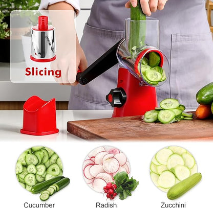 Cheese Grater Rotary, Rotary Grater for Kitchen, Kitchen Grater Vegetable Slicer with 3 Drum Blades, Fast Cutting Cheese Shredder for Vegetables and Nuts - Image 4