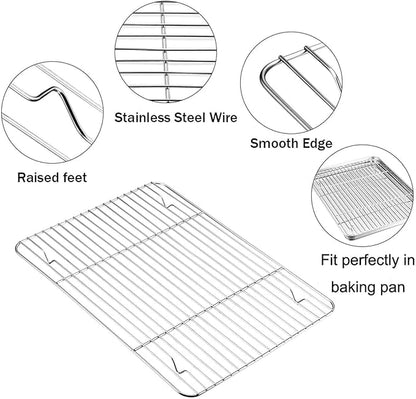 TeamFar Cooling Rack, Baking Roasting Rack Stainless Steel for Baking Sheet Oven Pan, Healthy & Rust Free, Mirror Finish & Dishwasher Safe - Set of 2(15 inch & 11 inch) - Image 3