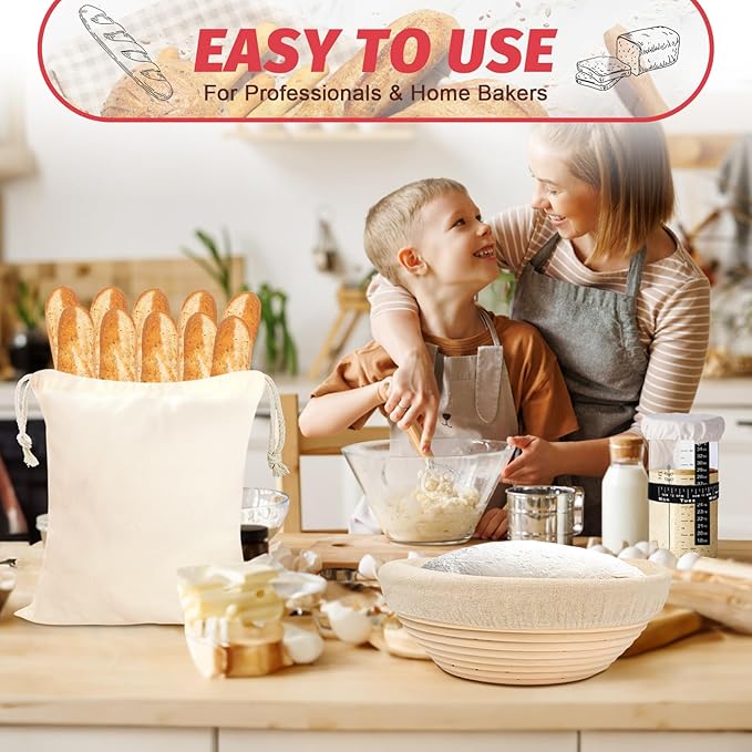 EWFEN Sourdough Starter Kit with Round & Oval Banneton, Complete Sourdough Bread Baking Supplies, Bread Proofing Basket with Starter Jar, Bread Making Tools Kit for Beginners & Bakers - Image 7