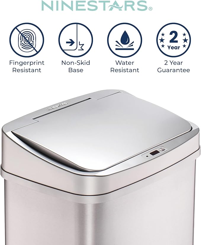 Ninestars 13 Gallon Automatic Trash Can, 50L Touchless Motion Sensor Garbage Can with Odor-Sealing Lid, Rectangular Stainless Steel, Silver Trim - Image 4