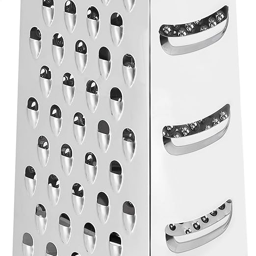 Amazon Basics Rectangular 4-Sided Box Cheese Grater and Shredder, Stainless Steel, Handheld, for Vegetables, Zester, Non-Slip Base, Dishwasher-Safe, 9 inch, Black - Image 4