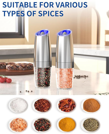 CIRCLE JOY Stainless Steel Graviry Electric Pepper Grinder Automatic Salt Grinder Pepper Griner Mill Electric, Battery Operated, LED Light, Adjustable Coarseness, for Home Kitchen BBQ, Silver - Image 5