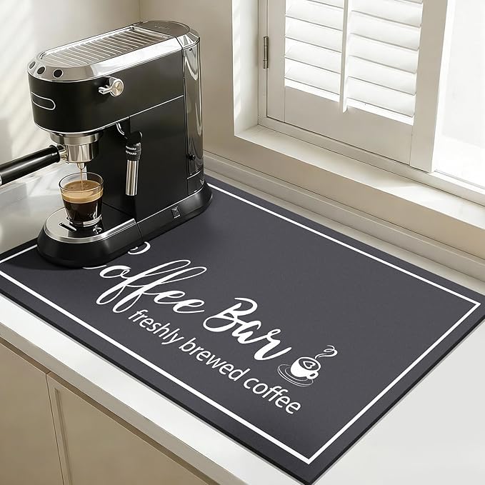 Findosom Dish Drying Mat, 16"x 24" Super Absorbent & Hide Stain Coffee Mat, Cuttable Drying Mat for Kitchen Counter, Coffee Bar Accessories, Under Dish Rack, Coffee Maker, Espresso Machine, DarkGrey by Findosom