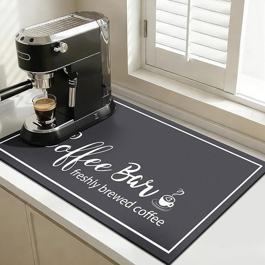 Findosom Dish Drying Mat, 16"x 24" Super Absorbent & Hide Stain Coffee Mat, Cuttable Drying Mat for Kitchen Counter, Coffee Bar Accessories, Under Dish Rack, Coffee Maker, Espresso Machine, DarkGrey by Findosom