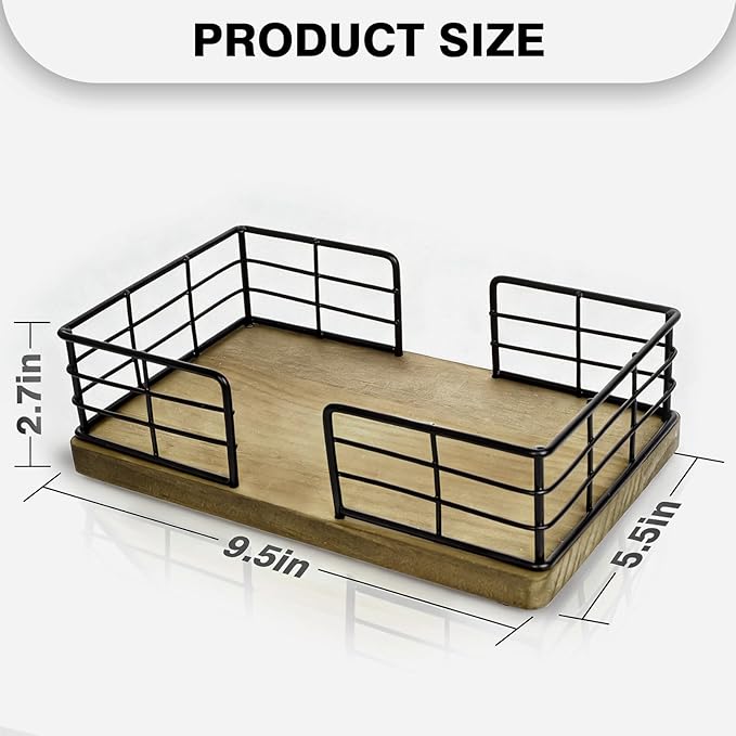 Kordory Wooden Guest Towel Holder Tray for Bathroom, Black Bamboo Counter Rectangular Bathroom Napkin Holder for Ktichen, Disposable Hand Towel Holder Tray for Home, Bar, Hotel, Office(Light Brown)