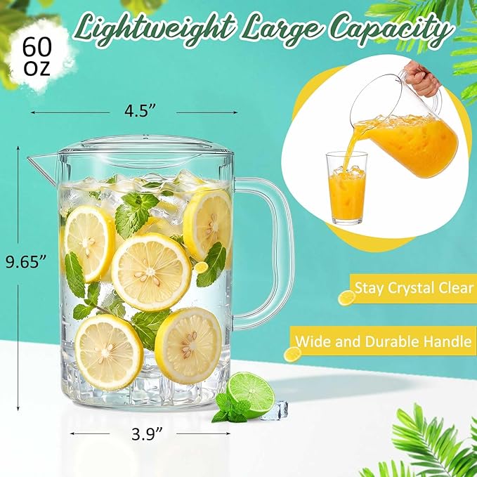 Tessco for you 12 Pcs Plastic Pitchers 60 Ounce Clear Restaurant Jug Large Water Pitcher Carafe Serve Milk Tea Juice Drink for Parties Container Dispenser Beer Jar (Fashion) - Image 2