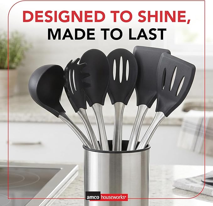 Amco 6-Piece Nylon Utensil Set - Heat-Resistant with Stainless Steel Handles - BPA-Free, Safe for Non-Stick Cookware - Dishwasher Safe Cooking Tools, Kitchen Essentials for Home & Restaurant Use - Image 8