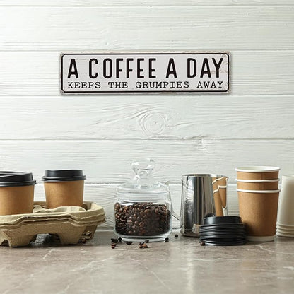 Coffee Signs Decor, A Coffee A Day Keeps the Grum Pies Away Sign, Farmhouse Wall Decor for Home, Vintage Bar or Dorm, Retro Metal Tin Sign, Decorative Metal Wall Signs 15.8x4 Inches - Image 4