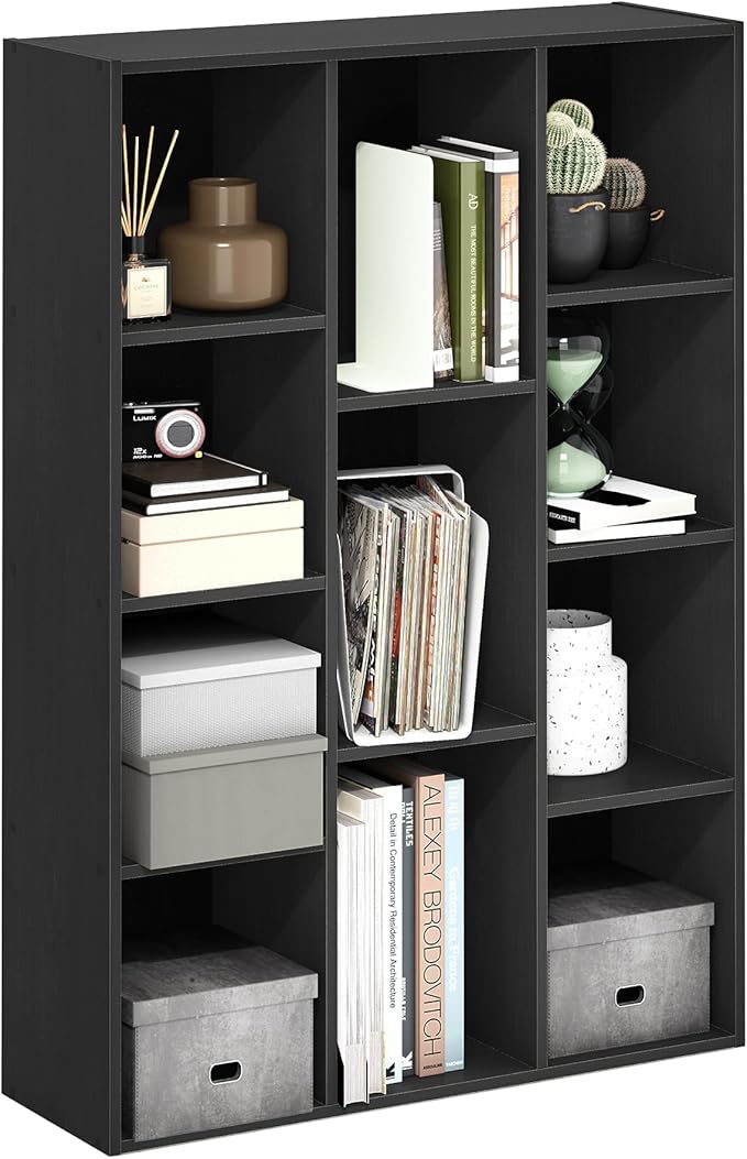 Furinno LUDER Book Shelf, 11-Cube Bookshelf, Reversible Bookcase, 9.4 x 29.1 x 41.7, Easy Assembly, for Living Room, Bedroom, Home Office, Blackwood by Furinno-FitsYourSpaceFitsYourBudget