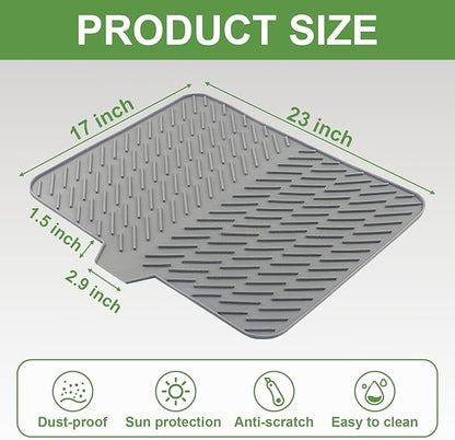 Silicone Drying Mat, 23"X17" With Built-in Drain Lip,Heat-Resistant,Eco-friendly,Hygienic Drying Pad,Leak-Proof and Non-Slip,Silicone Dish Drying Mat for Kitchen Counter or Sink（Gray 23X17） - Image 3