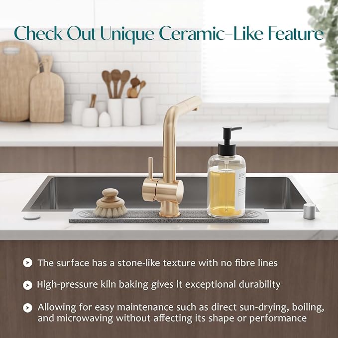 Stone Faucet Mat for Kitchen Sink, Diatomite Stone Drying Mat for Kitchen Counter, 2026 Upgraded Dishwasher-Safe & Ultra Absorbent, Chemical-Free Stone Dish Mat for Bottles Utensils (20" x 3.9") - Image 7