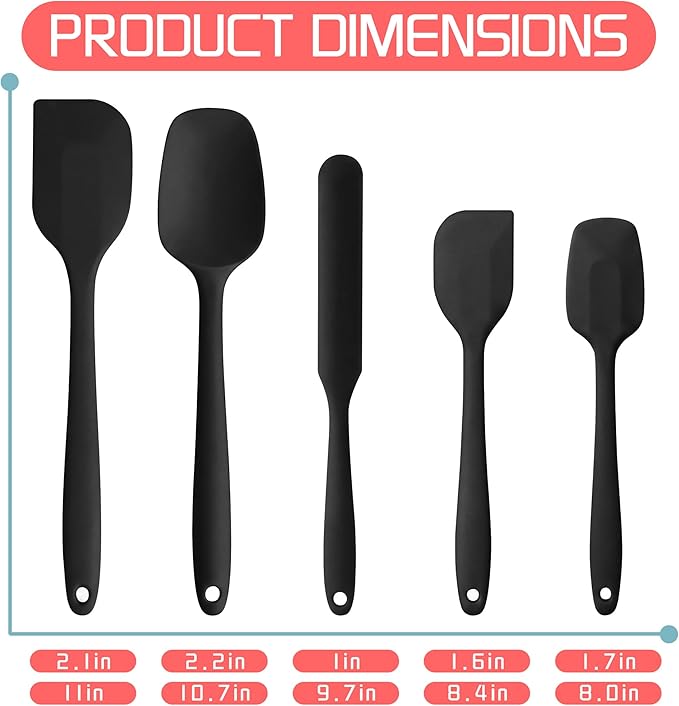 5 Pieces Silicone Spatula Set BPA Free Non Stick Rubber Spatula Heat Resistant Set Ideal for Baking Cooking Mixing Dishwasher Safe Kitchen Tools Black - Image 4