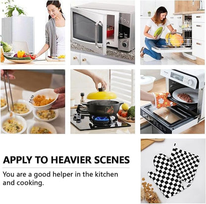 Black White Checkered Oven Mitts and Pot Holders Sets of 4, Heat Resistant Silicone Oven Mittens and Potholders Gloves Hot Pads for Kitchen Cooking Baking Grilling BBQ Chef - Image 8