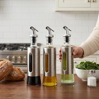 Olive Oil Dispenser for Kitchen, 4 Pack 10oz/300 ML Cooking Oil and Vinegar Dispenser Set with 20 Labels Stainless Steel Funnel, Olive Oil Bottle, Soy Sauce Dispenser, Coffee Syrup Bottles