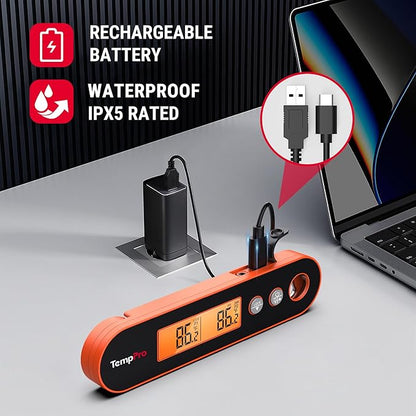 TempPro TP610W Rechargeable Instant Read Thermometer for Cooking, Stainless Steel Meat Thermometer Digital with Alarm, Waterproof Cooking Thermometer for Grill, Smoker, BBQ (Previously ThermoPro) - Image 6