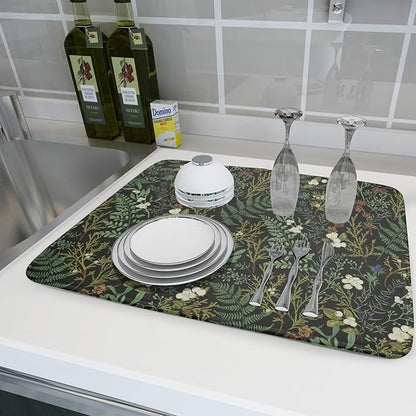 Green Plants Dish Drying Mat for Kitchen Counter Microfiber Absorbent Dish Draining Reusable Washable Foldable Extra Large 18"x24" - Image 6