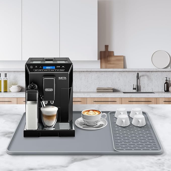 Silicone Coffee Mat, 24'' x 16'' Bar Mat with Detachable Dish Drying Mat for Countertops, Fits Under Coffee Maker, Machine, Espresso Machine, Dish Rack - Image 2