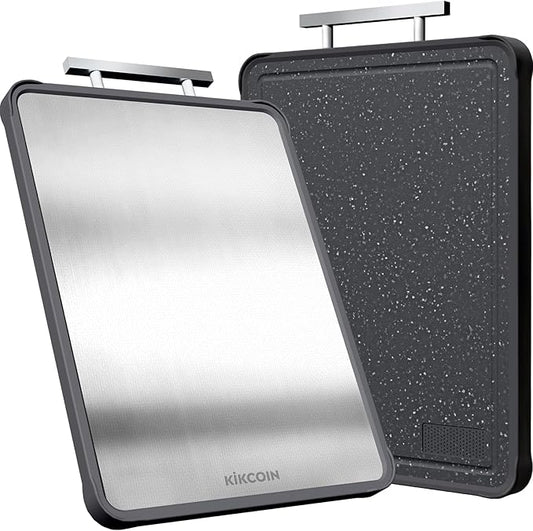 Kikcoin 17"×11" 304 Stainless Steel Cutting Boards for Kitchen, Dishwasher Safe Food Grade PP Double Sided Cutting Board, Extra Large Non-Toxic Chopping Board for Meat, Cheese & Charcuterie, Black