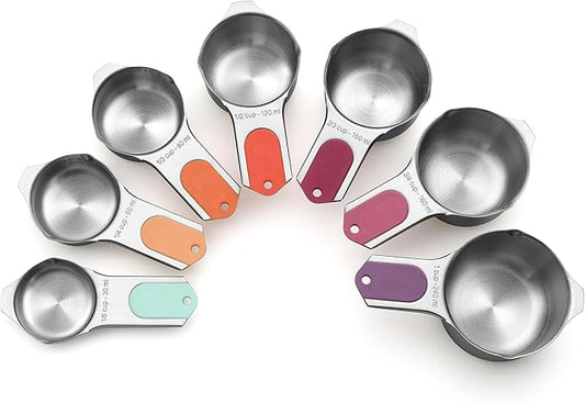Spring Chef Magnetic Stainless Steel Measuring Cups, Patented, Kitchen Tools with Easy to Read Markings for Measuring Dry or Liquid Ingredients, Set of 7, Desert Sunset by SpringChef
