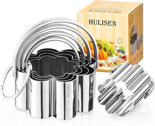 HULISEN Flower Cookie Cutter Set (5 Pieces/Set), Stainless Steel Scalloped Edge Biscuit Cutter with Handle, Professional Baking Tools Set, Gift Packaging (Plum Blossom) by HULISEN