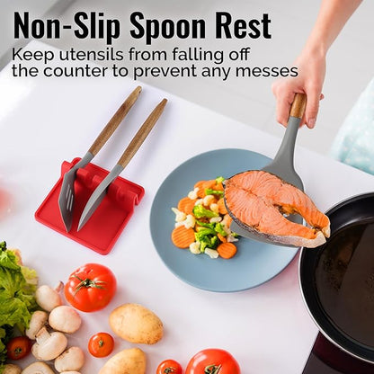 Zulay Kitchen Silicone Utensil Rest with Drip Pad for Multiple Utensils - BPA-Free, Heat-Resistant Spoon Rest & Spoon Holder for Stove Top - Kitchen Utensil Holder for Ladles & Tongs - Red - Image 4