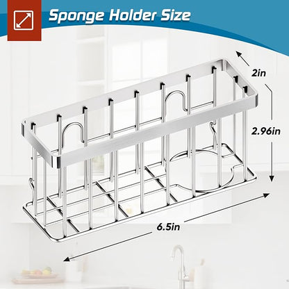 MURLONG Sponge Holder for Kitchen Sink,Sink Caddy Organizer with Suction Cups/Adhesive Strips,Dish Sponge Holder Design for Sponges,Scrubber,Stoppers-Silver - Image 2