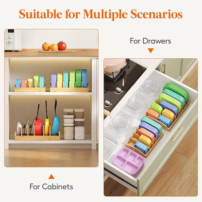 Lifewit Bamboo Lid Organizers for Inside Cabinet, Food Storage Container Lid Holder with 5 adjustable Inserts & 6 Sections, Kitchen Pantry organizer and storage, Large, 13.2" x 10"/34 x 25cm - Image 4