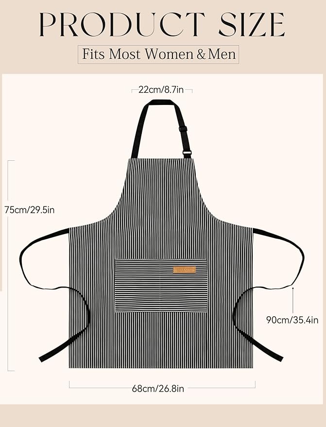 2 Pack Kitchen Cooking Aprons, Soft Aprons for Women Men with 2 Pockets Chef Apron with Adjustable Neck Strap and Long Tie - Image 6
