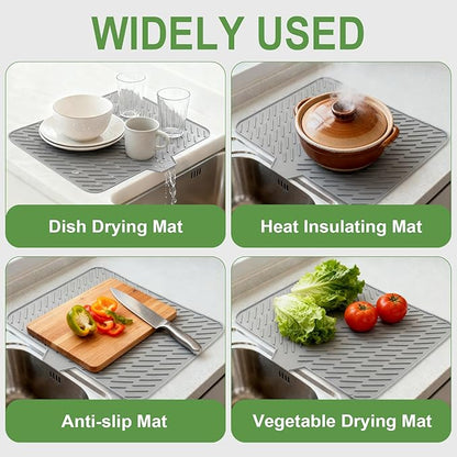 Silicone Drying Mat, 23"X17" With Built-in Drain Lip,Heat-Resistant,Eco-friendly,Hygienic Drying Pad,Leak-Proof and Non-Slip,Silicone Dish Drying Mat for Kitchen Counter or Sink（Gray 23X17） - Image 6