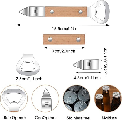 Ouligay 2 Pack Flat Bottle Opener Bartender with Wooden Handle, Can Punch Opener, Stainless Steel Can Opener, Bar Bottle Opener, Dishwasher Safe, Brown - Image 4