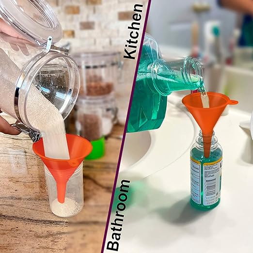 Oil Funnel Set (Orange, 4-Pack) – Plastic Funnels for Automotive Use – Funnels for Kitchen Use Filling Bottles and containers – Funnel for Water Bottles, Gas, Car Oil, Lubricants and Fluids - Image 3