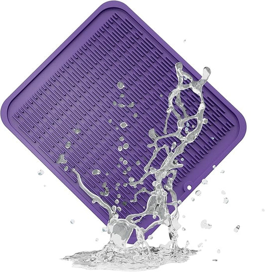 ZLR Large Silicone Dish Drying Mat (16" x 18") - XL Heavy Duty Drainboard Mat for Pots, Pans & Family Loads - Heat Resistant Trivet & Counter Protector, Easy Clean (Meadow Violet) by ZLR