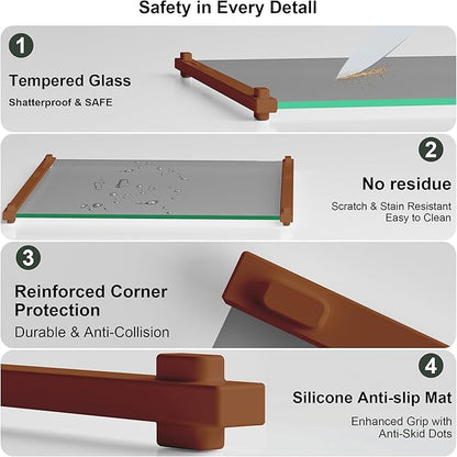 Glass Cutting Boards for Kitchen(12x16" & 12x8"),European Grey Glass Paired with Coffee-Colored Silicone Grip,No Scratches/Microplastic-Free/Non Toxic,Excellent Gift for Mother's Day and Father's Day