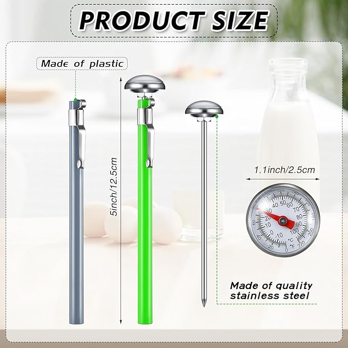 Xuhal 3 Pcs Stainless Steel Kitchen Thermometer with 5 Inch Long Stem 1 Inch Dial Thermometer Milk Frothing Food for Oven Probe Meat Grill BBQ Cooking Chocolate Water (Gray,Green,Blue) - Image 2