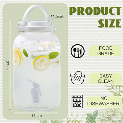 Havawish 2 Pcs 1 Gallon Plastic Beverage Dispenser with Spigot Clear Summer Kitchen Fridge Drink Dispenser for Parties Lemonade Juice Tea Beer Cold Water(White,Cylinder)