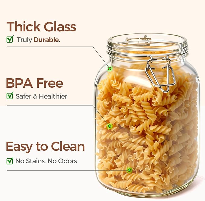 ComSaf Set of 3 Square Glass Jars with Airtight Lids (51 Oz), Wire Clamp Canisters for Pickling, Kombucha & Bulk Food, Wide Mouth Canning Jars for Space Saving Kitchen & Pantry Organization - Image 4