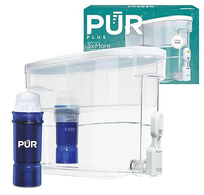 PUR PLUS 30-Cup Water Filter Dispenser with 1 Lead-Reducing PUR PLUS Filter, Dishwasher Safe, Powerful Filtration, Large Capacity with Slim, Space-Saving Design, White (DS1811Z) by PUR