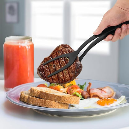 Egg Flipper Spatula Tongs 2 PCS Spatula for Non Stick Frying Pan 2 in 1 Grip & Flip Kitchen Tongs, High Heat Resistant BPA Free Cooking Utensils, Ideal Cookware for Pancakes, Fish, Eggs, Toast (black)