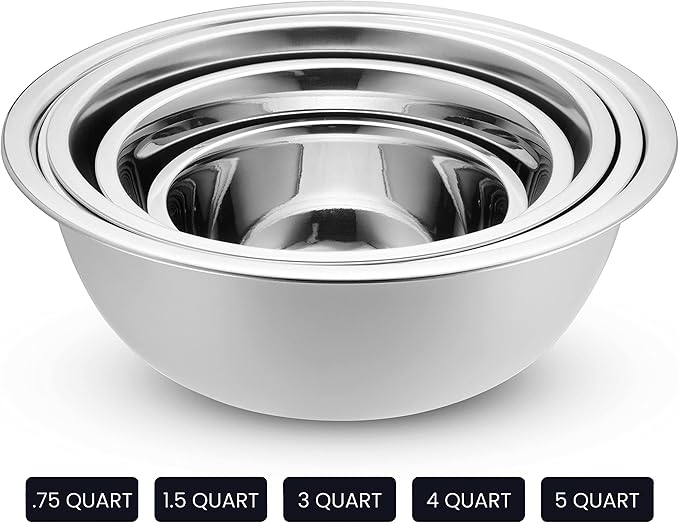 WHYSKO Stainless Steel Mixing Bowl Set, 10 Piece Stainless Steel Mixing Bowls with Lids Set for Food Prep Storage and Serving, Dishwasher Safe for Kitchen Baking Cooking, White - Image 5