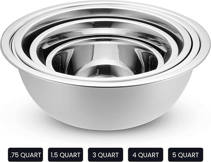 WHYSKO Stainless Steel Mixing Bowl Set, 10 Piece Stainless Steel Mixing Bowls with Lids Set for Food Prep Storage and Serving, Dishwasher Safe for Kitchen Baking Cooking, White - Image 5