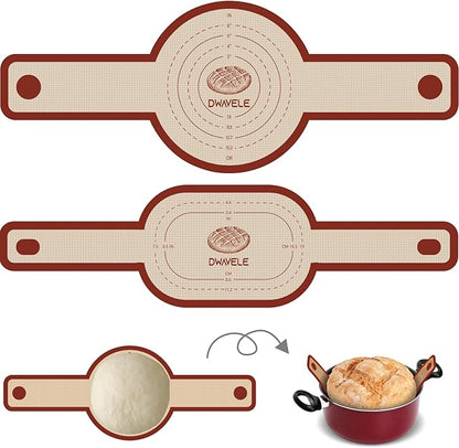 Silicone Bread Sling for Dutch Oven, Non-Stick & Easy to Clean Bread Baking Mat Set, 2 Pcs Reusable Bread Sling with Long Handle to Transfer Sourdough (Red, Oval and Round) by Dwavele