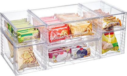 Vtopmart 6 Pack Clear Stackable Storage Drawers,Easy to Assemble Pantry Organizers and Storage with handles,Plastic Drawers for Kitchen Pantry,Cabinet,Under Sink Organization by Vtopmart