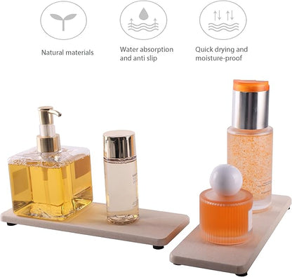 NiuYichee 2 Pcs Water Absorbing Stone Trays, Kitchen/Bathroom Sink Soap Dish, Diatomite Tray Used for Hand Soap & Cosmetic Bottles in The Modern Home, 3.15" W x 8.7" L, Light Gray