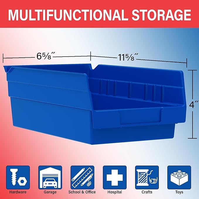 Akro-Mils 30130 Plastic Shelf Bins, Heavy Duty Storage Bins for Garage, Closet, and Drawer Organization, 12" x 6-1/2" x 4", Blue, 12-Pack - Image 3