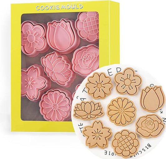 8 Pcs Cookie Cutters Set 3D Holiday Cookie Cutters for Party Baking Decoration (Flowers)